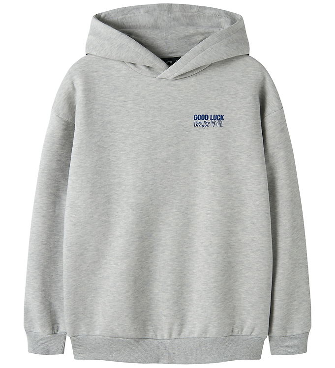 LMTD Hættetrøje - NlmNoluck - Light Grey Melange/W Mazarine Blue