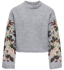 Kids Only Bluse - Strik - KogMonaco - Light Grey Melange/Flower/