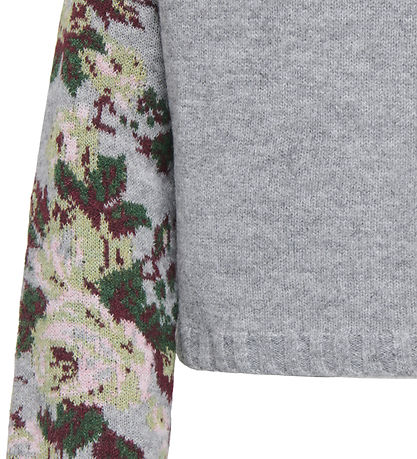 Kids Only Bluse - Strik - KogMonaco - Light Grey Melange/Flower/