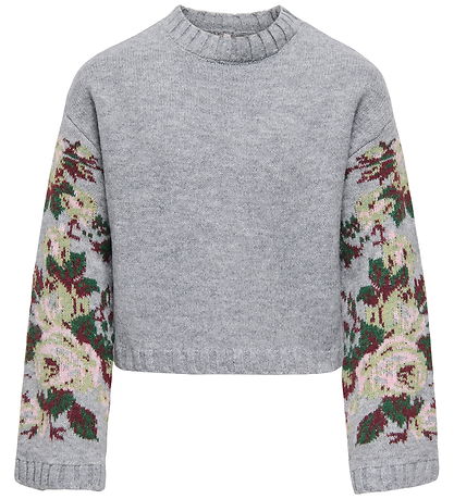 Kids Only Bluse - Strik - KogMonaco - Light Grey Melange/Flower/