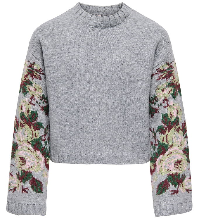 Kids Only Bluse - Strik - KogMonaco - Light Grey Melange/Flower/