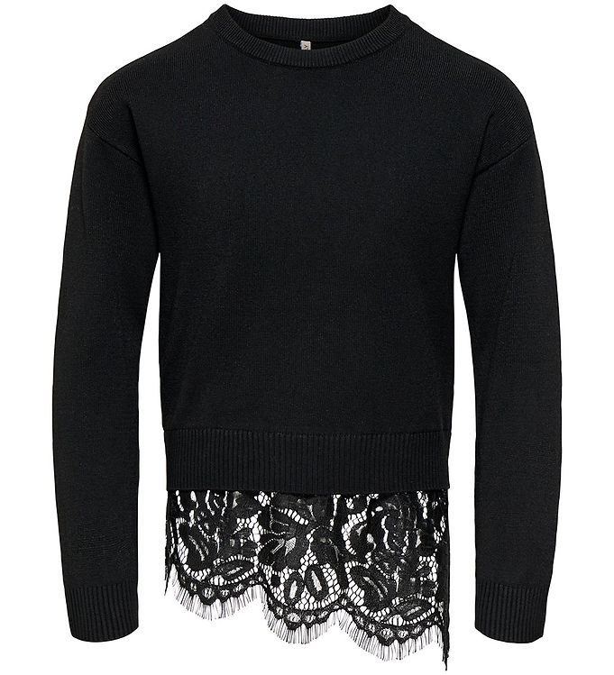 Kids Only Bluse - Strik - KogEvie - Black/Black Lace