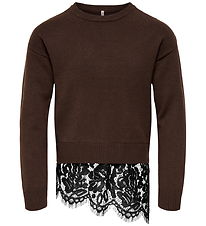 Kids Only Bluse - Strik - KogEvie - Coffee Bean/Black Lace