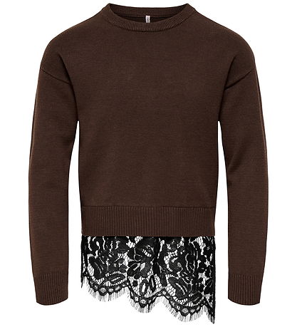 Kids Only Bluse - Strik - KogEvie - Coffee Bean/Black Lace