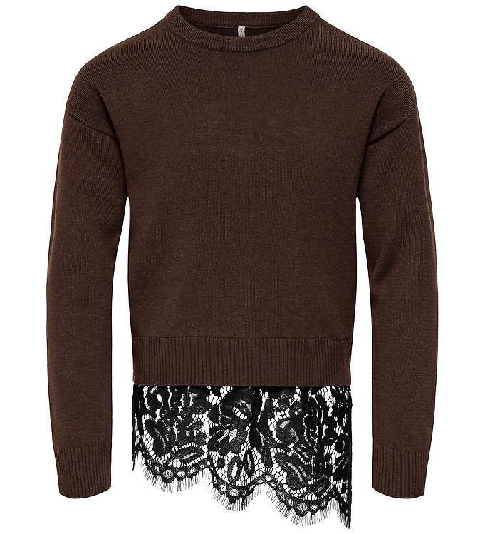 Kids Only Bluse - Strik - KogEvie - Coffee Bean/Black Lace