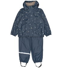 Mikk-Line Regntøj m. Seler/Fleece - PU - Star Sky AOP