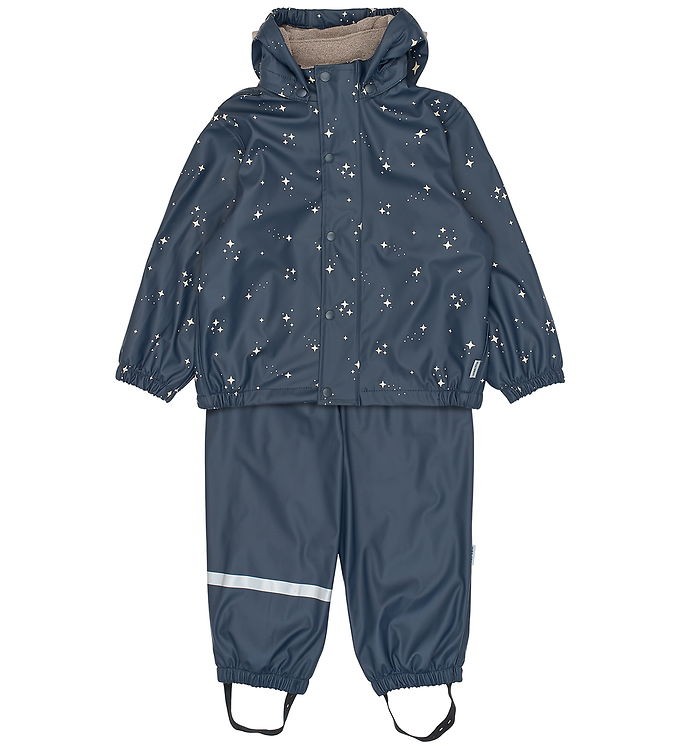 Mikk-Line Regntøj m. Seler/Fleece - PU - Star Sky AOP