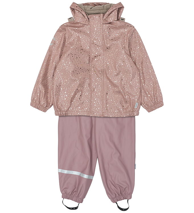 Mikk-Line Regntøj m. Seler/Fleece - PU - Foil Dot AOP
