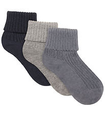 Minymo Strømper - Rib - 3-pak - Blau Gray