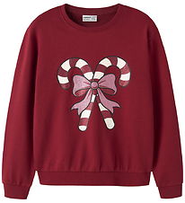 Name It Sweatshirt - NkfVertrud - Red Dahlia/Candy Canes