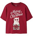 Name It T-shirt - NkfVosmas - Red Dahlia/Xmas Cat