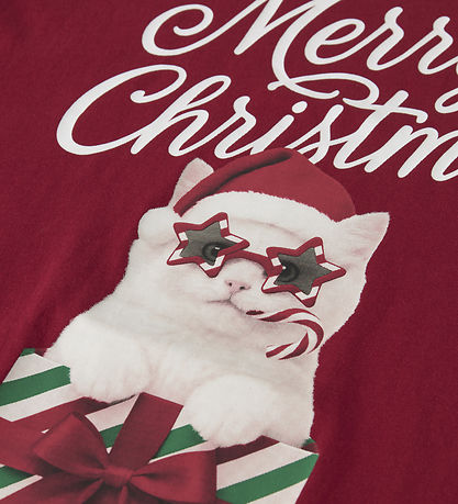 Name It T-shirt - NkfVosmas - Red Dahlia/Xmas Cat