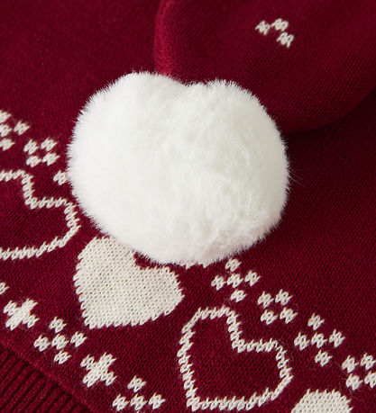 Name It Nissehue - Strik - NmnRismas - Red Dahlia/Hearts