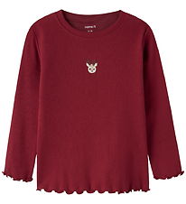 Name It Bluse - Rib - NmfVivemmas - Red Dahlia/Reindeer