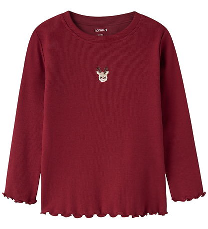 Name It Bluse - Rib - NmfVivemmas - Red Dahlia/Reindeer