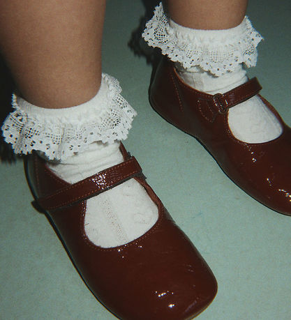 Konges Sløjd Strømper - 2-pak - Pointelle Frill - Red/Off White