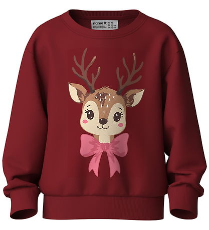 Name It Bluse - NmfVertrud - Red Dahlia/Reindeer Bow