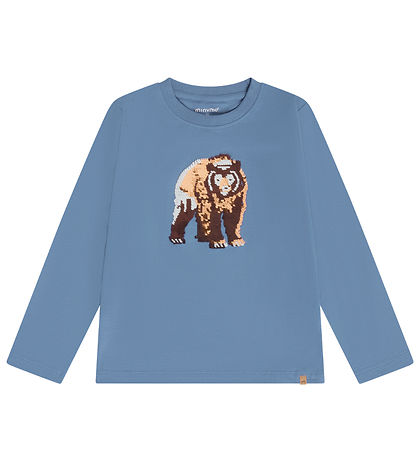 Minymo T-shirt - Bluefin m. bjørn/vendbare pallietter