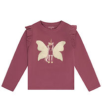 Minymo Bluse - Crushed Berry m. Enhjørning/Vendbare Pallietter