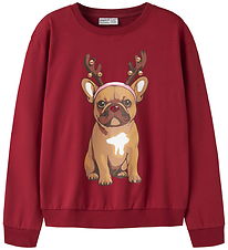 Name it Sweatshirt - NkfVrasab - Red Dahlia/French Bulldog