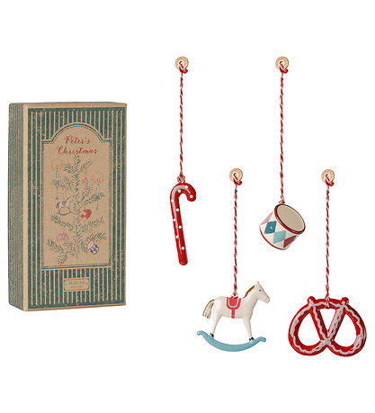 Maileg Ophængssæt - Metal - Peter's Christmas - Red/Blue