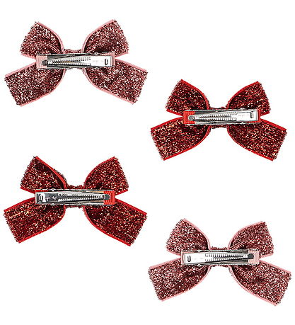 Konges Sløjd Hårspænder - Micki Bow - 4-pak - Red Glitter/Rose G