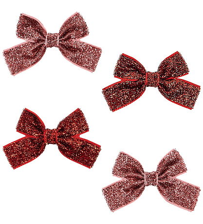 Konges Sløjd Hårspænder - Micki Bow - 4-pak - Red Glitter/Rose G