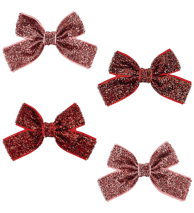 Konges Sløjd Hårspænder - Micki Bow - 4-pak - Red Glitter/Rose G