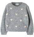 Name it Bluse - Strik - NmfOguesse - Grey Melange/Birch Hearts