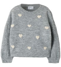 Name it Bluse - Strik - NmfOguesse - Grey Melange/Birch Hearts