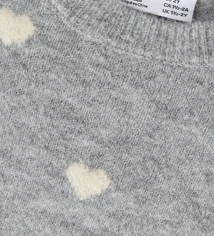 Name it Bluse - Strik - NmfOguesse - Grey Melange/Birch Hearts