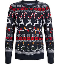 Jack & Jones Bluse - Strik - JJXmas - Navy Blazer/Reindeer