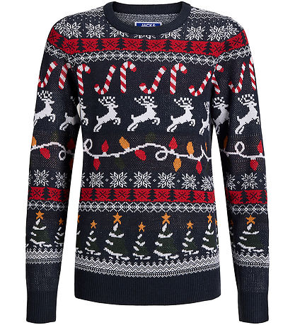 Jack & Jones Bluse - Strik - JJXmas - Navy Blazer/Reindeer
