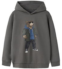 Name it Hættetrøje - NKMRUZ - Charcoal Gray