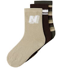 Name It Socks - 3-Pack - NmmOnel - Olive Night/Sesame/Chocolate