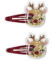 Name It Hårspænder - 2-pak - NmfRifetti - Red Dahlia/Reindeer