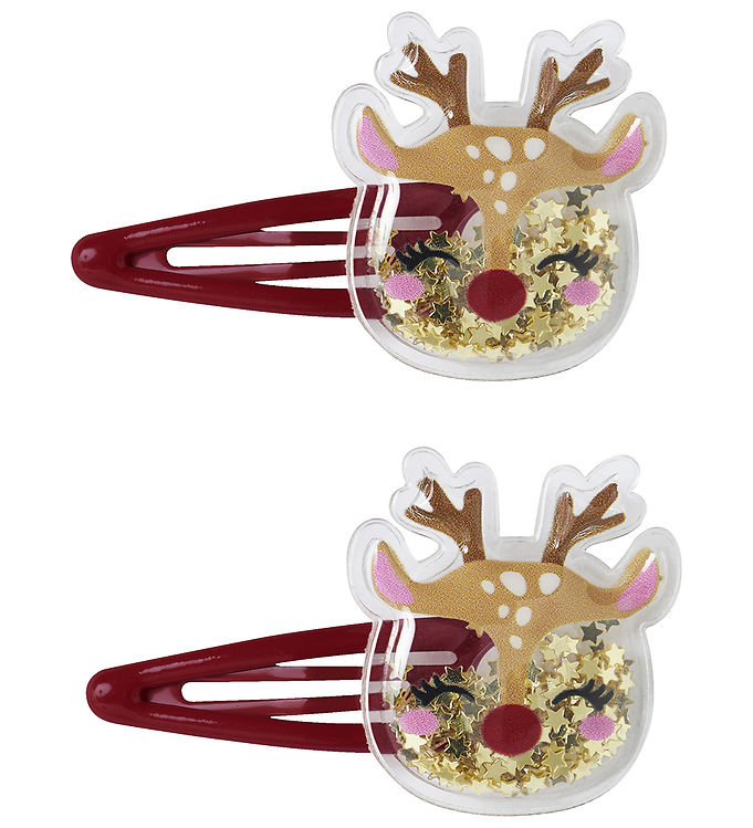 Name It Hårspænder - 2-pak - NmfRifetti - Red Dahlia/Reindeer