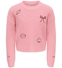 Kids Only Bluse - Strik - KogJusty - Pink Lady/Text/Jester Red