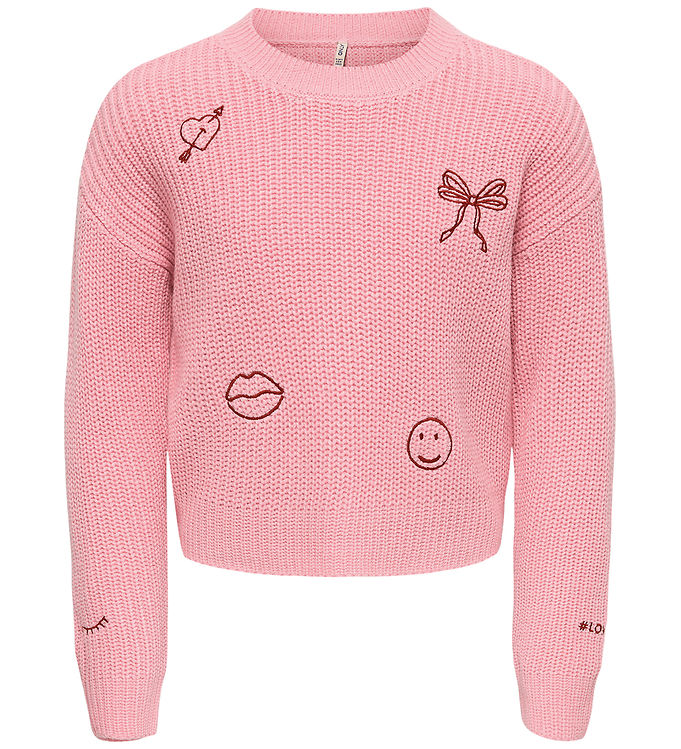 Kids Only Bluse - Strik - KogJusty - Pink Lady/Text/Jester Red