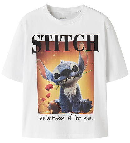 Name It T-shirt - NkfOlba - Stitch - Bright White