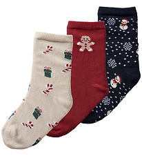 Name it Strømper - 3-Pak - NmnRichristmas - Peyote Melange/Red D
