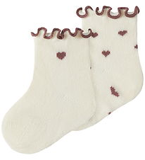 Lil Atelier Strømper - 2-Pak - Turtledove/Rose Taupe Hearts