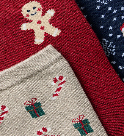 Name It Strømper - 3-pak - NknRichristmas - Peyote/Red Dahlia/Na