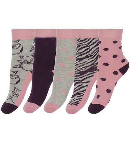 Minymo Socks - 5-Pack - Gray/Pink Minymo Socks - 5-Pack - Gray/Pink