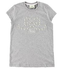 Fendi Kids T-shirt - Gråmeleret m. Perler Fendi Kids T-shirt - Gråmeleret m. Perler
