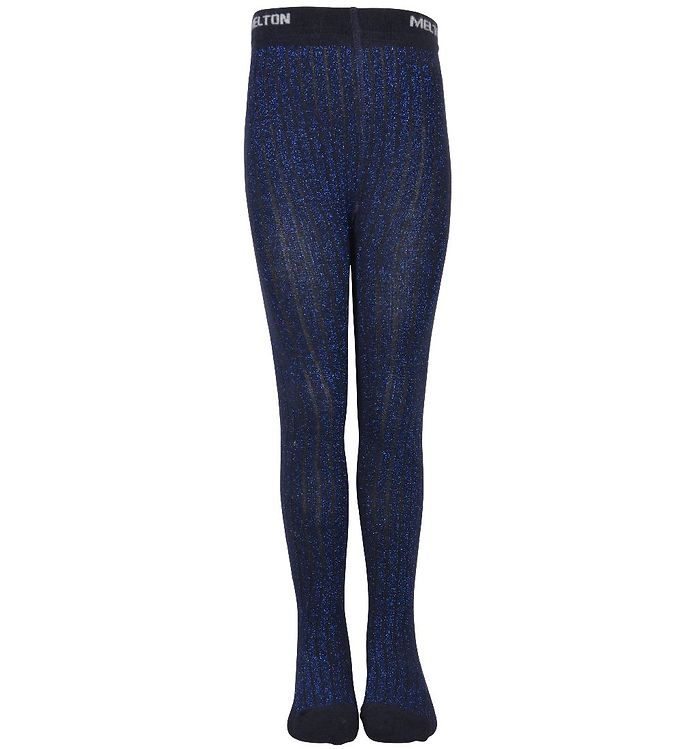 Melton Strømpebukser - Bambus - Blå m. Glitter