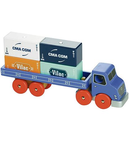 Vilac Container Truck - 23,5 cm - Blue Vilac Container Truck - 23,5 cm - Blue