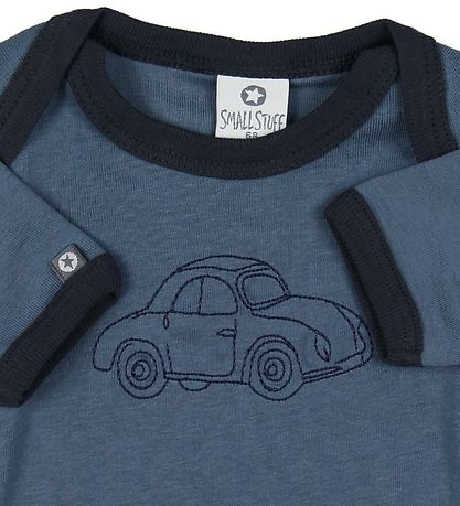 Smallstuff Bodysuit S/S - Dusty Blue w. Car Smallstuff Bodysuit S/S - Dusty Blue w. Car