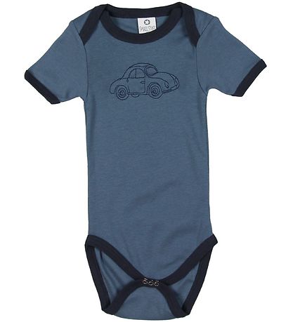 Smallstuff Bodysuit S/S - Dusty Blue w. Car Smallstuff Bodysuit S/S - Dusty Blue w. Car