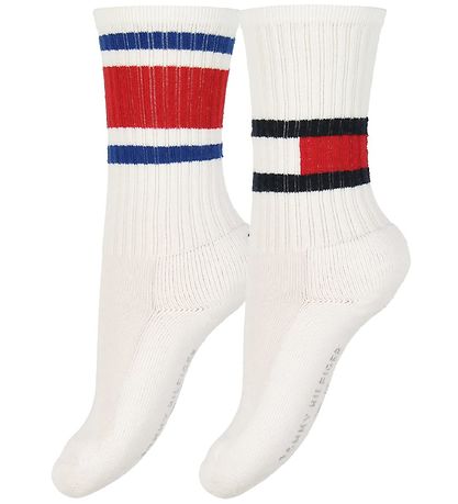 Tommy Hilfiger Strømper - 2-pak - Flag - Hvid m. Rød Tommy Hilfiger Strømper - 2-pak - Flag - Hvid m. Rød